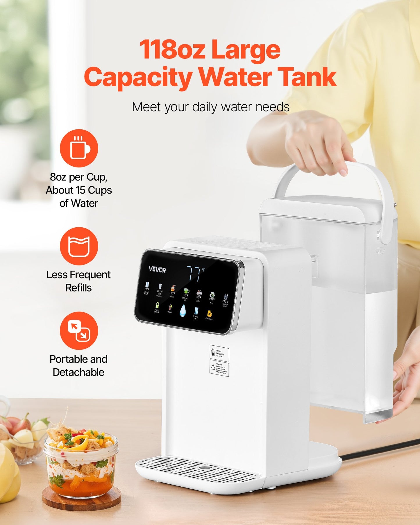 Countertop Hot Water Dispenser with 7 Temperatures & 118oz Tank - White