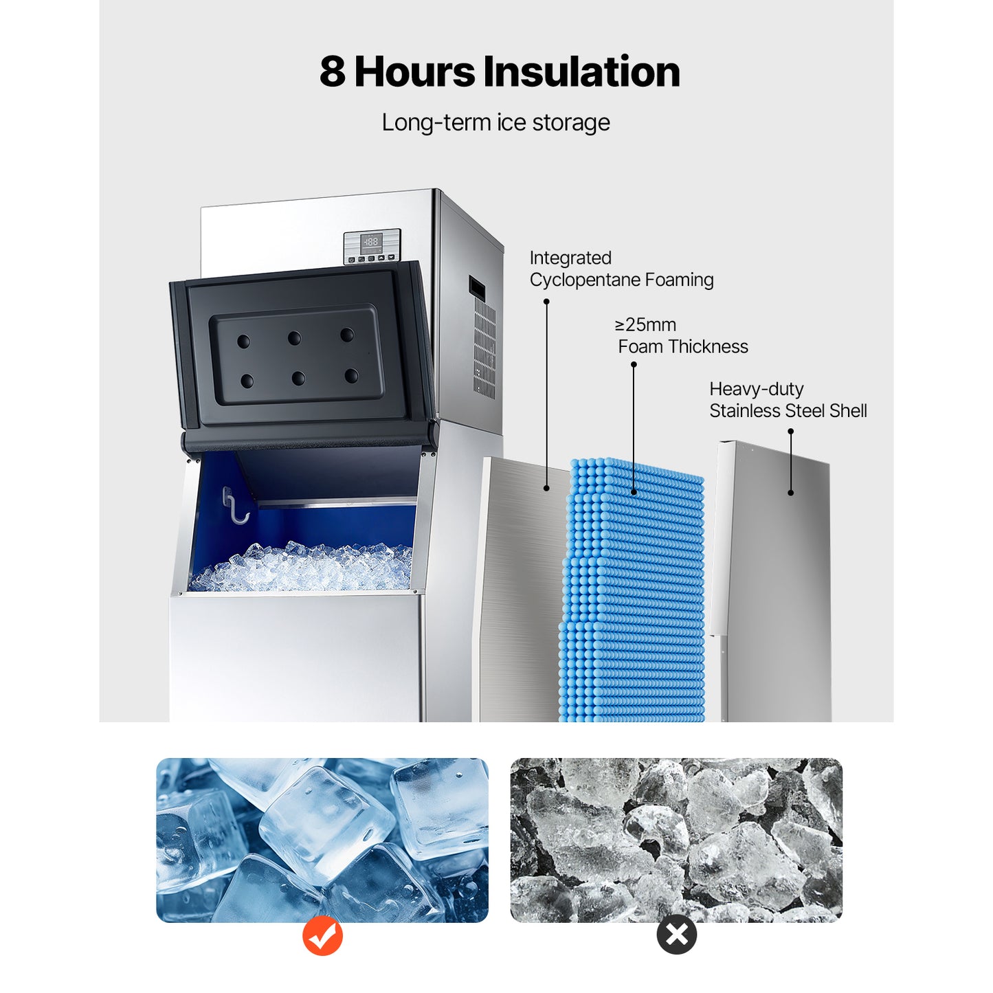 Commercial Ice Maker Machine 400LBS 24H with Stainless Steel Bin & Touchscreen