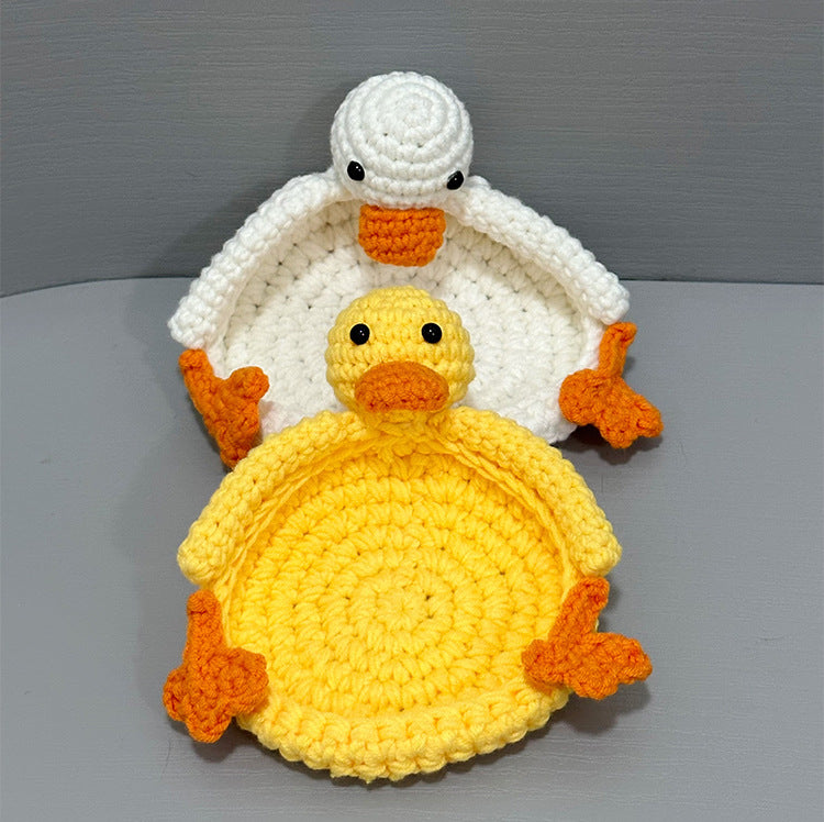Crocheted Cartoon Duck & Panda Polyester Teacup Coaster Set - Heat Insulation