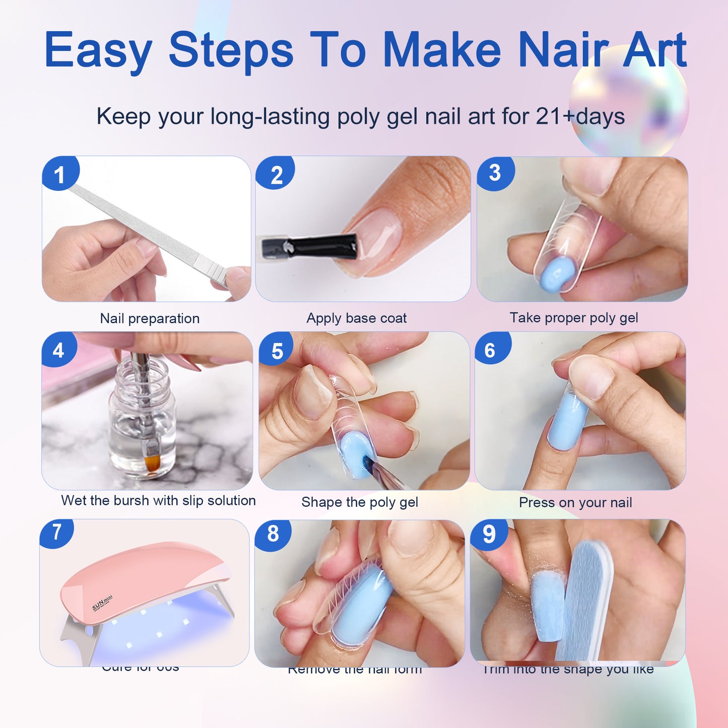 6-Color Poly Gel Nail Extension Kit with UV Lamp and Starter Tools