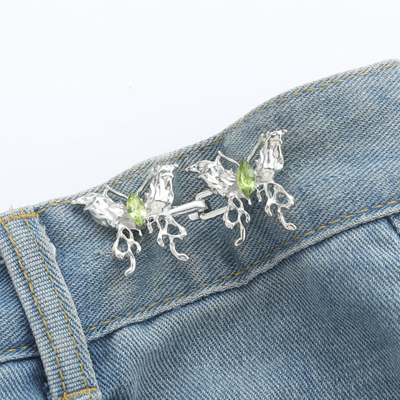 Green Diamond Butterfly Waist Buckle Silver Alloy - 1 Pair