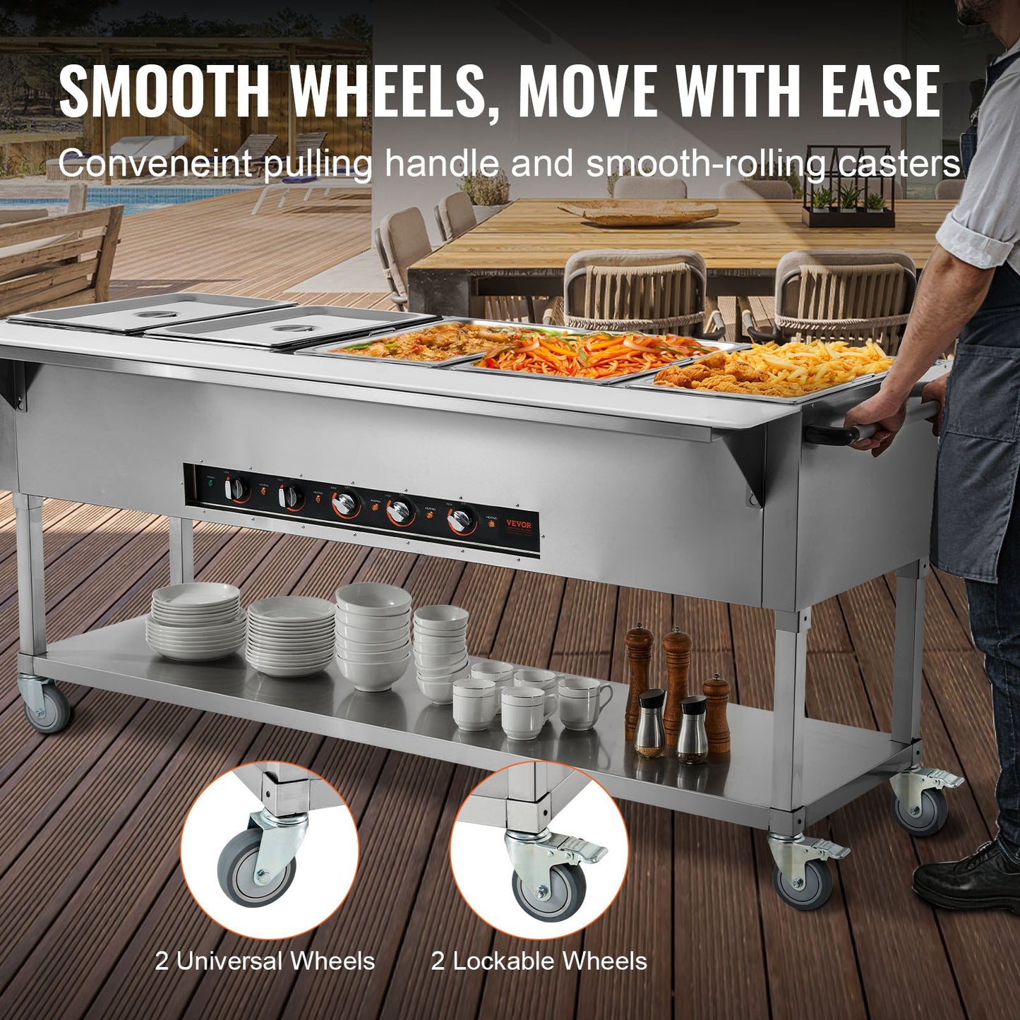 Commercial Food Warmer 5 Pan Electric Steam Table 3750W Stainless Steel Catering Equipment