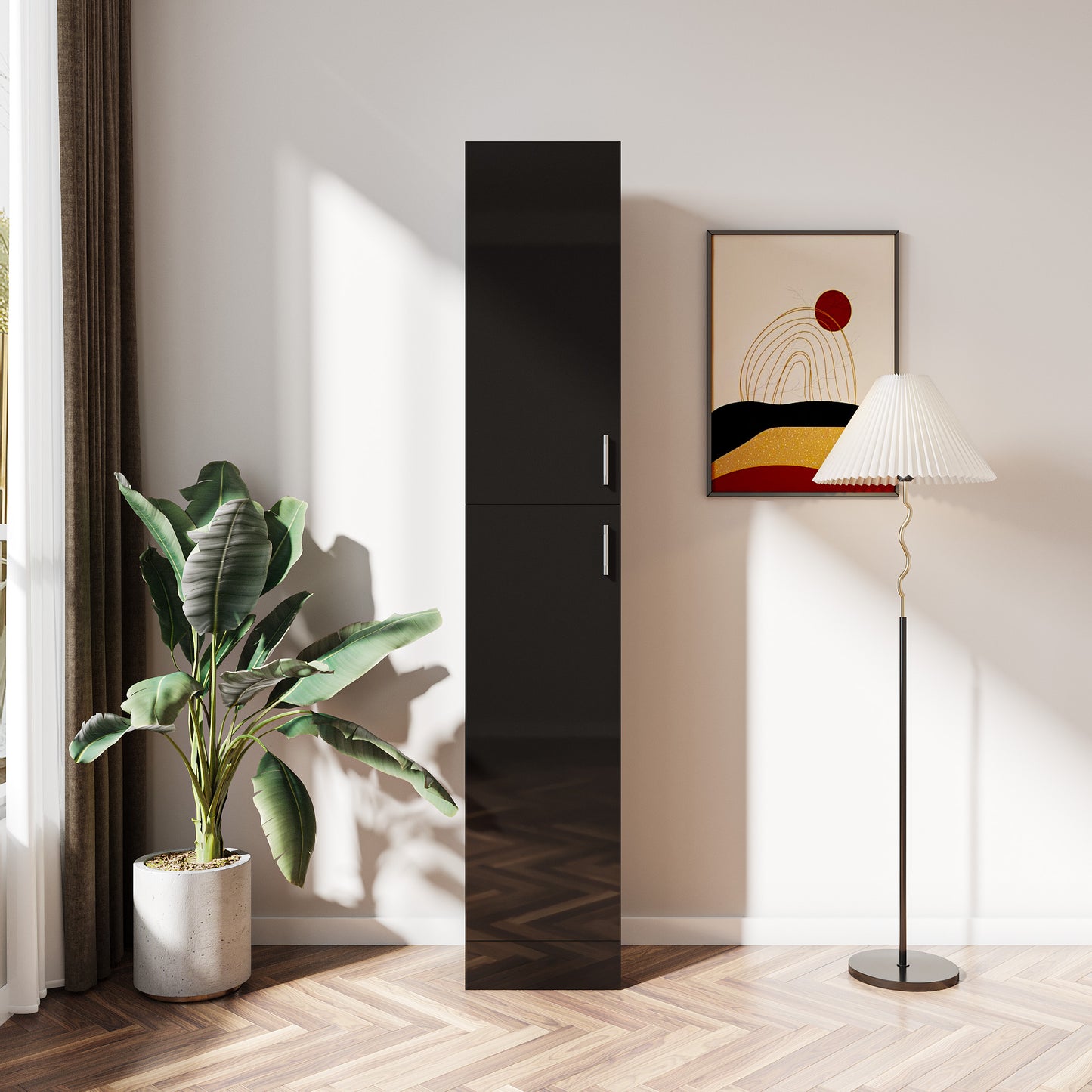 Freestanding Storage Cabinet with Adjustable Shelves - Black