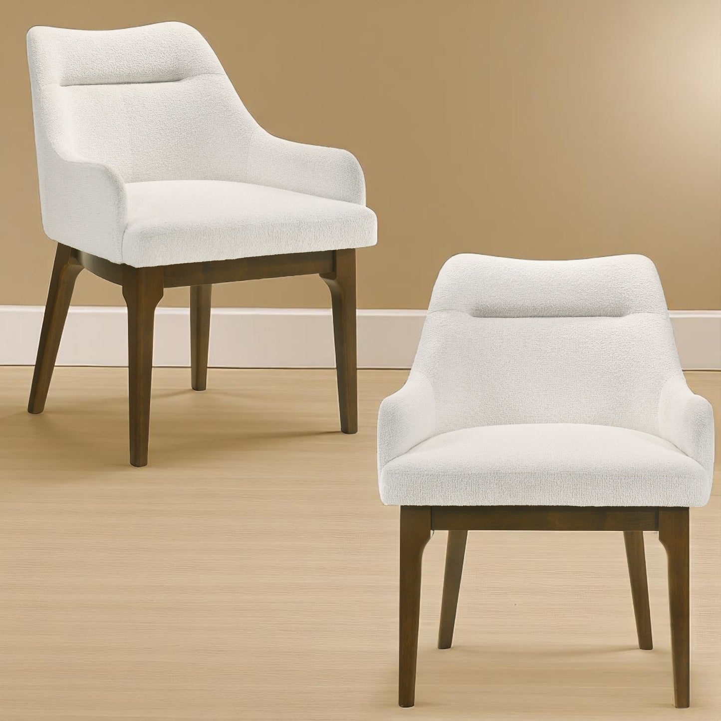 Kasha Chenille & Vintage Oak Side Chair Set of 2 - Beige