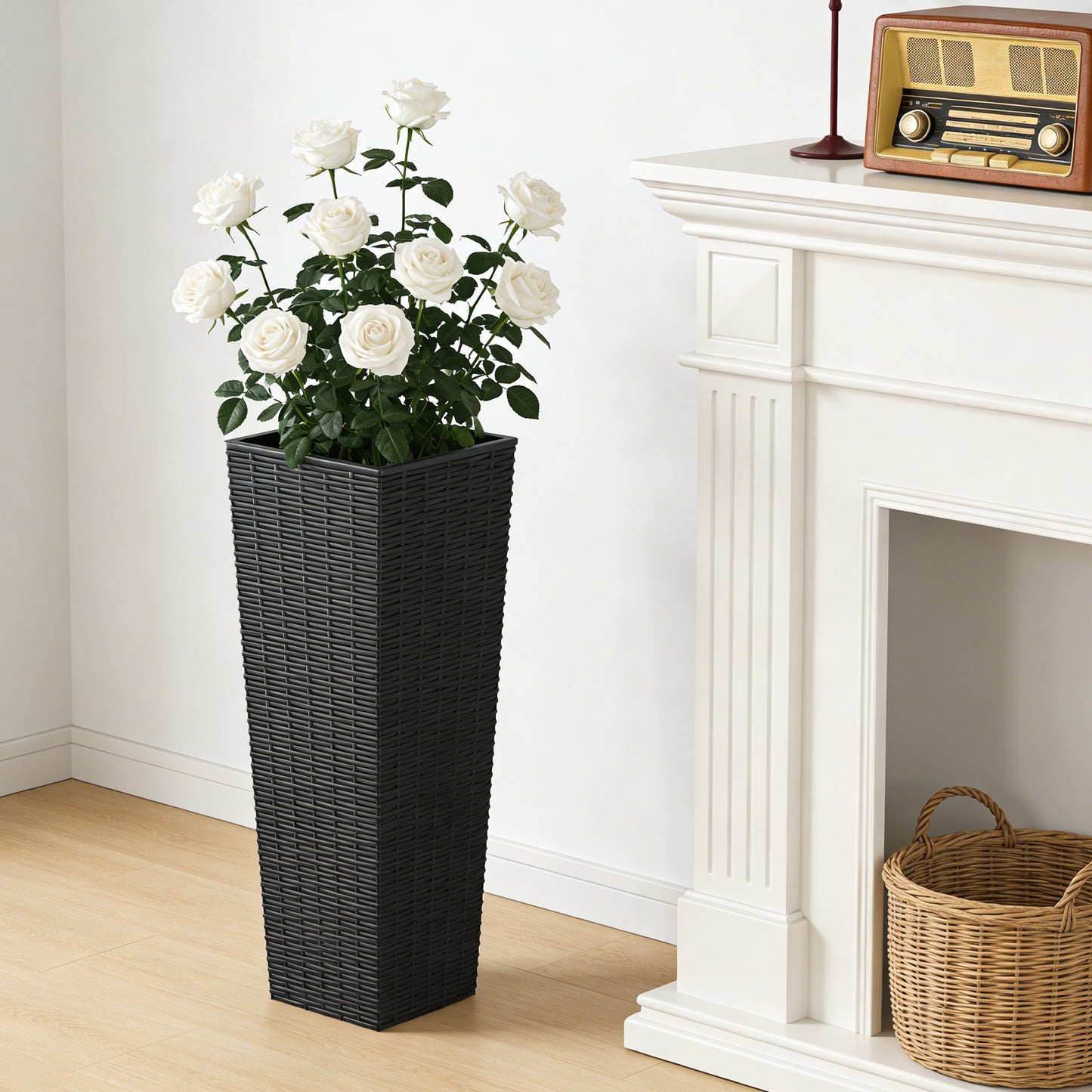 Large Resin Tapered Plant Pots with Drainage Holes - Black (2pcs)
