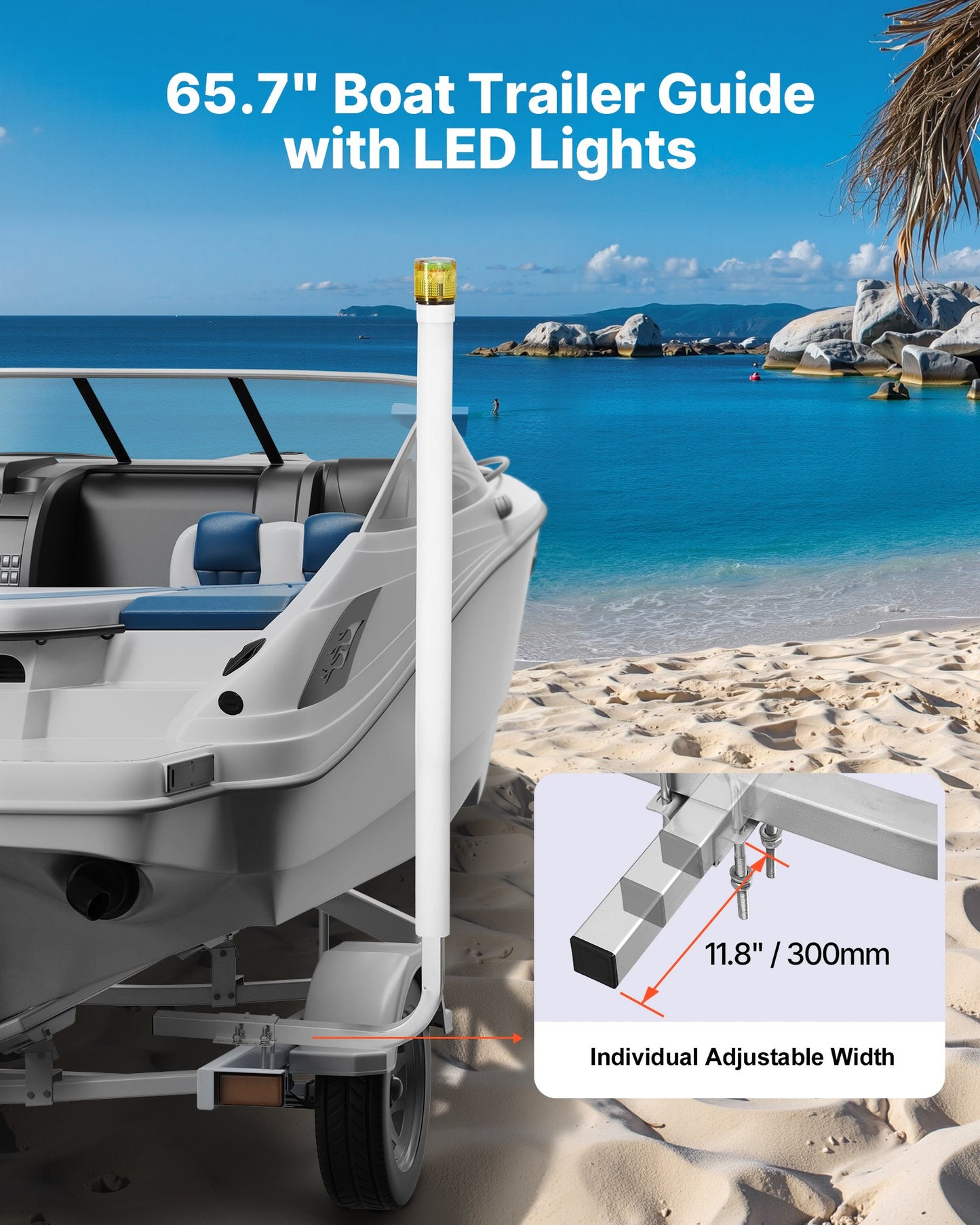 Boat Trailer Guide Poles with LED Lights, 65.7 In, Adjustable Steel & PVC for Ski & Fishing Boats