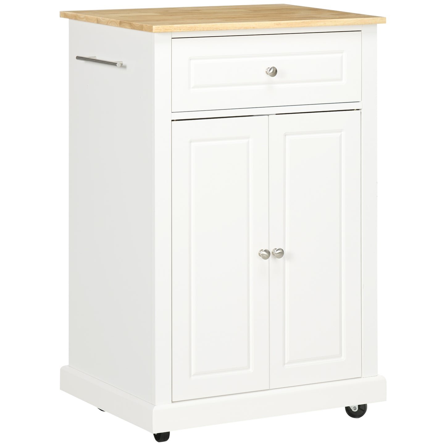Portable Kitchen Island Cart with Drawer & Towel Racks - Cream White