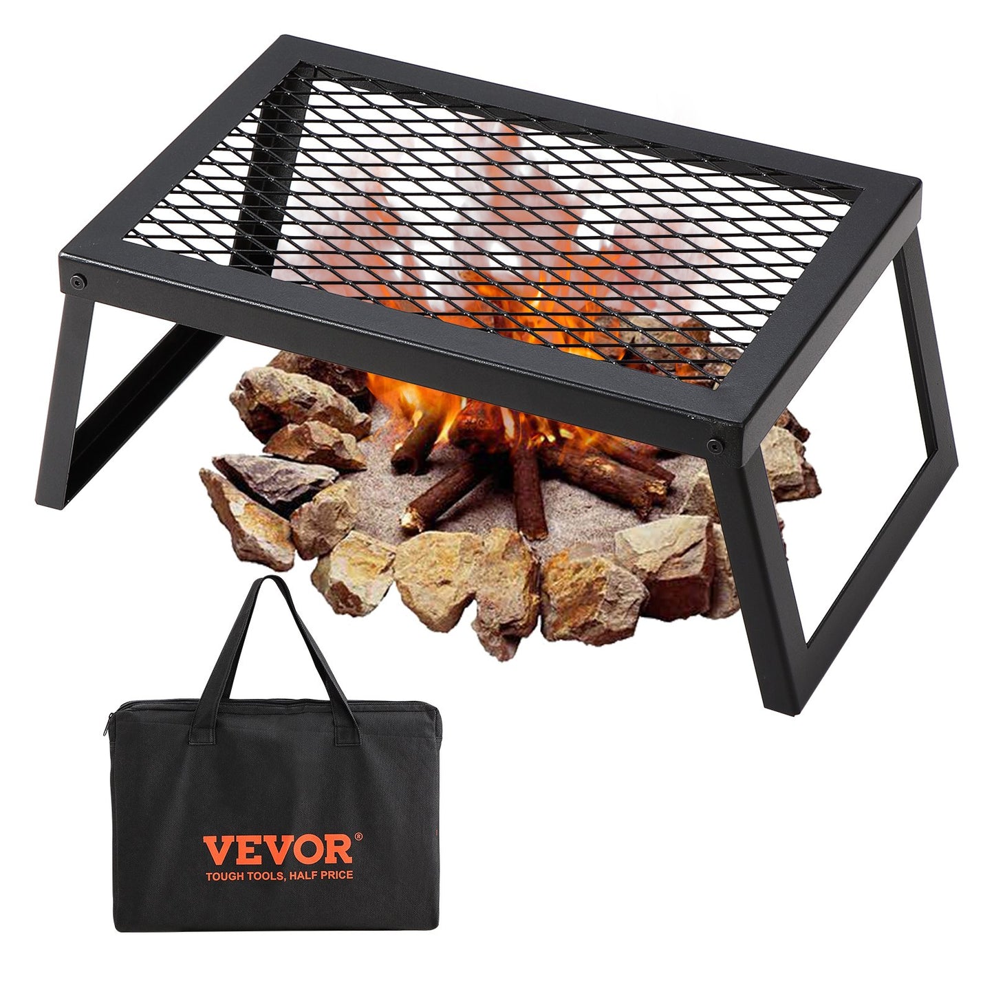Portable Folding Campfire Grill - Heavy Duty Steel Grate