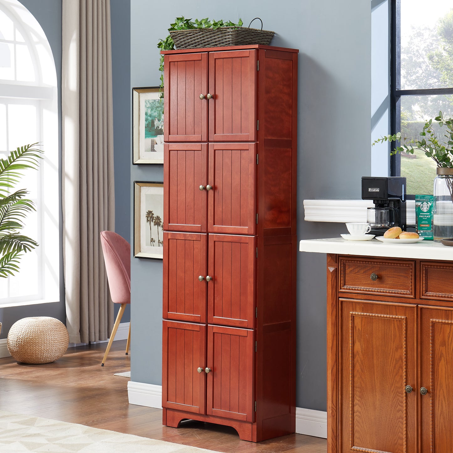 72.4 Tall Storage Cabinet With 8 Doors And 4 Shelves ,Bookshelf
