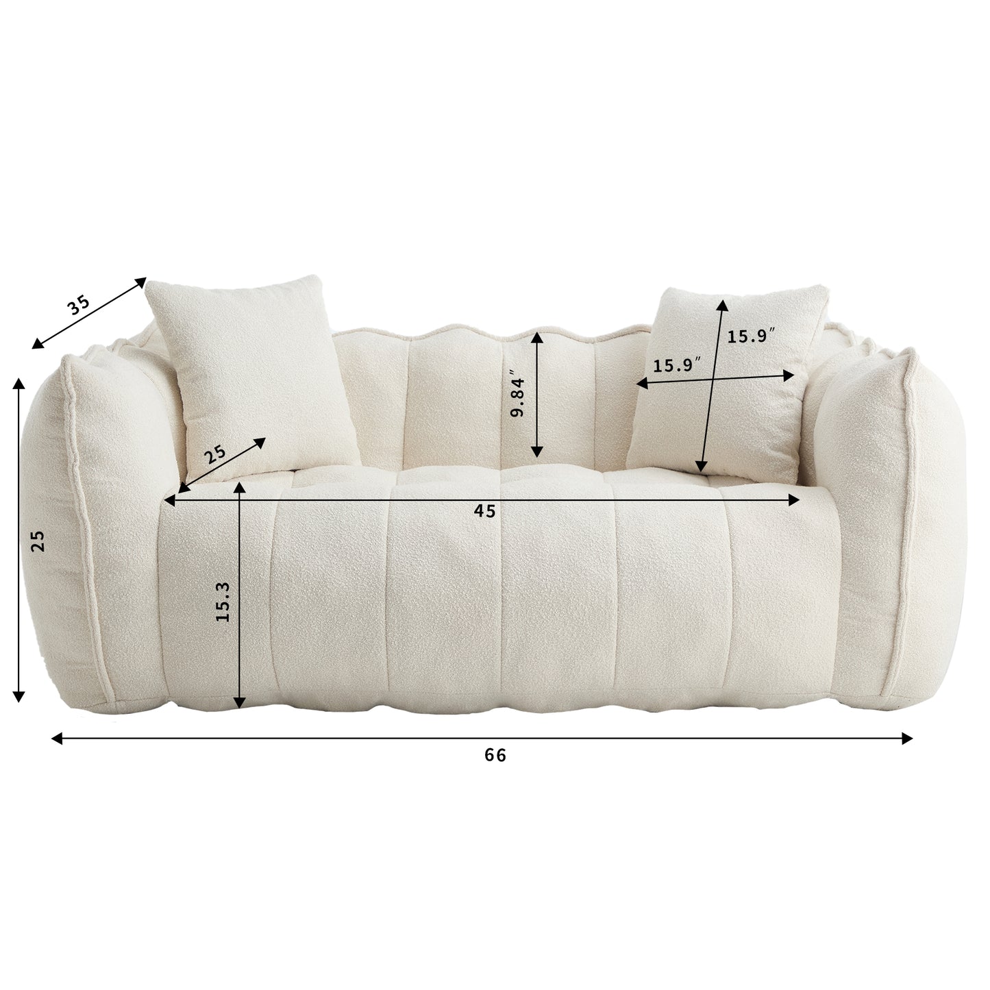 Comfortable Beanbag Chair for Two - Beige Chenille Sofa