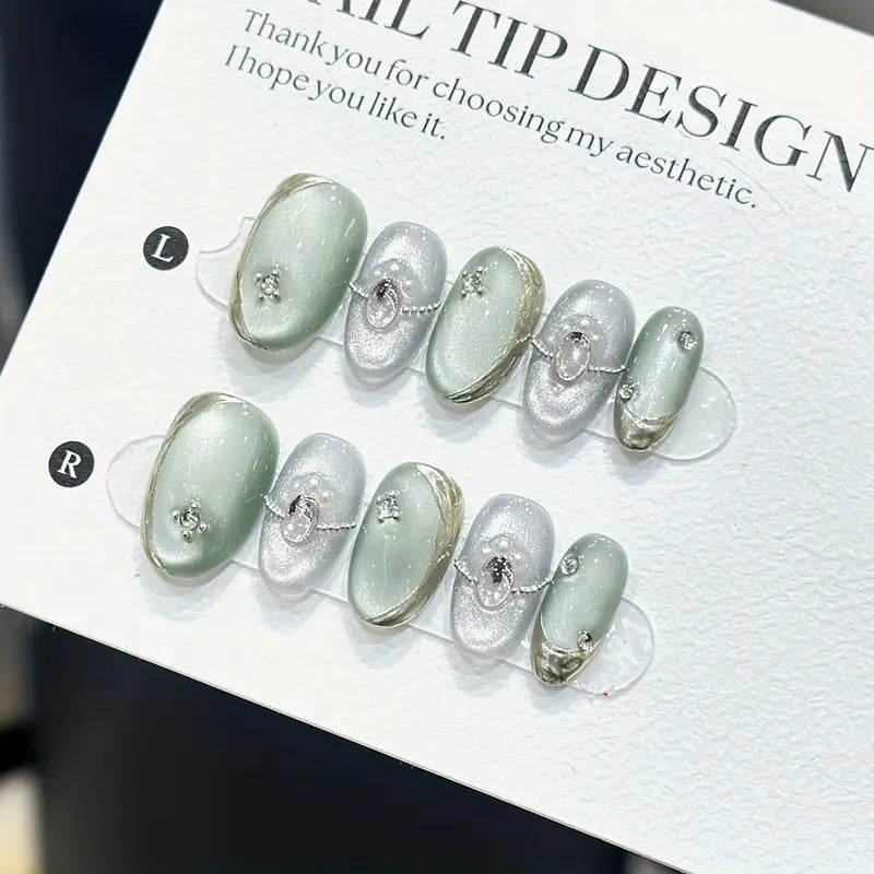 Handmade Skin-Brightening Nail Stickers - Assorted Sizes, Cat Eye Pattern