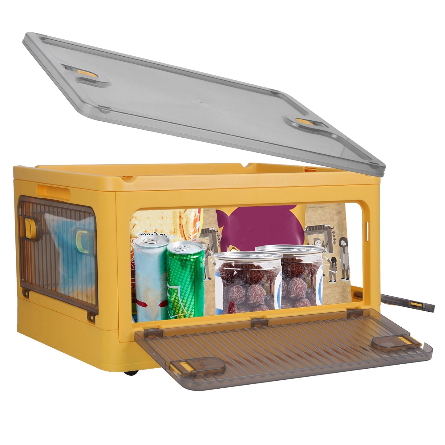 1Pc 70QT 66L Foldable Storage Bins With Lid 4 Doors Collapsible