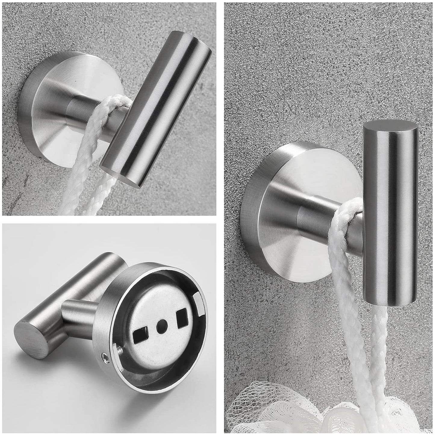 3-Piece Bathroom Hardware Set - Brushed Nickel Towel Bar, Toilet Paper Holder & Robe Hooks