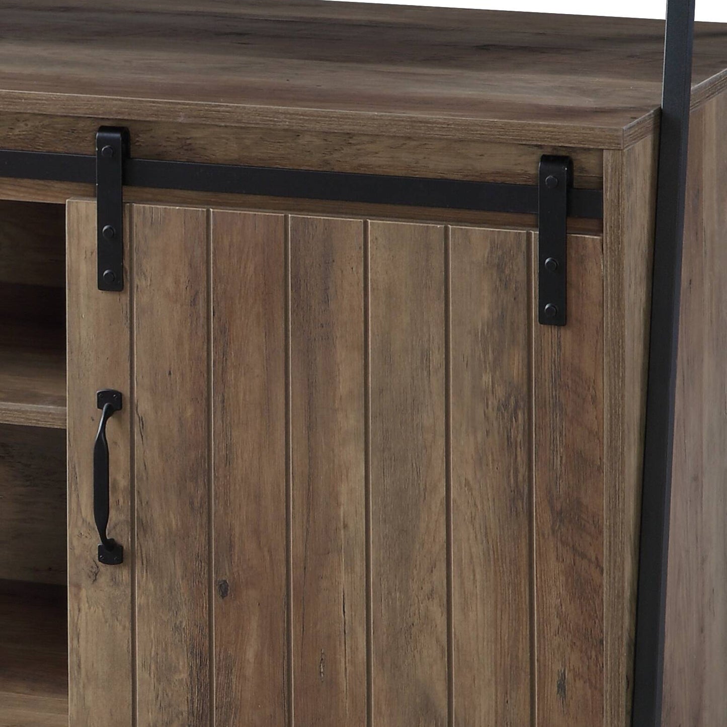 Rustic Oak & Black TV Stand with Sliding Barn Doors