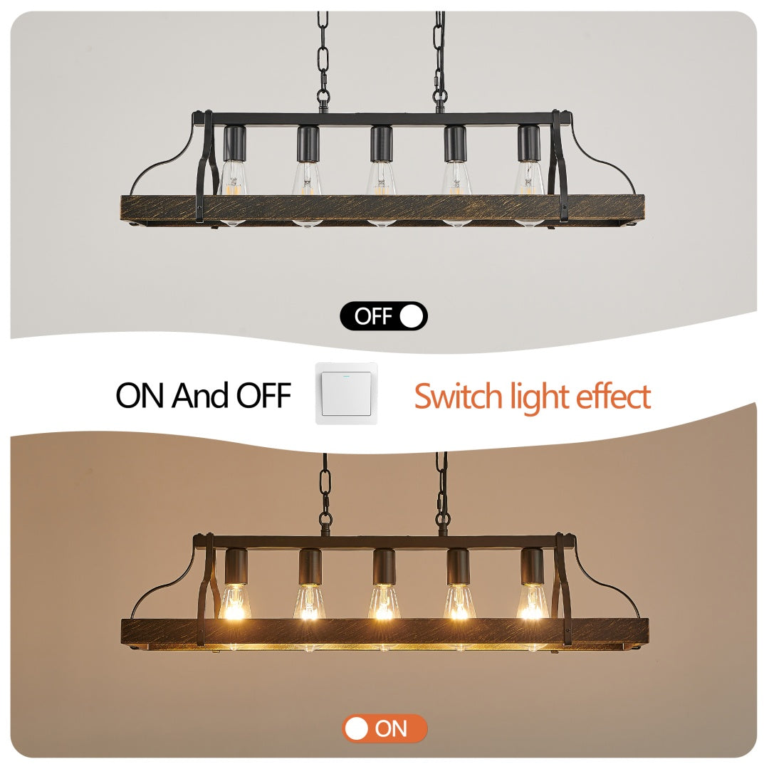 34-Inch Black Gold Vintage Pendant Light - 5 Bulb Sockets