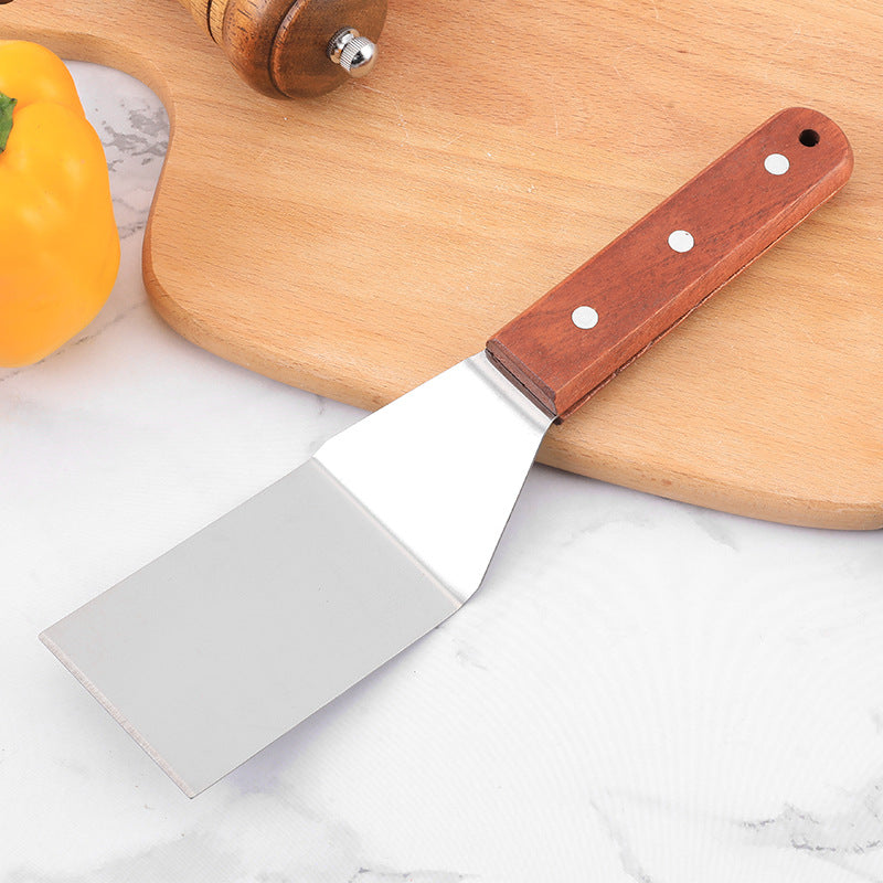 Wooden Handle Teppanyaki Steak Shovel Spatula Flat Mouth Cooking Tool