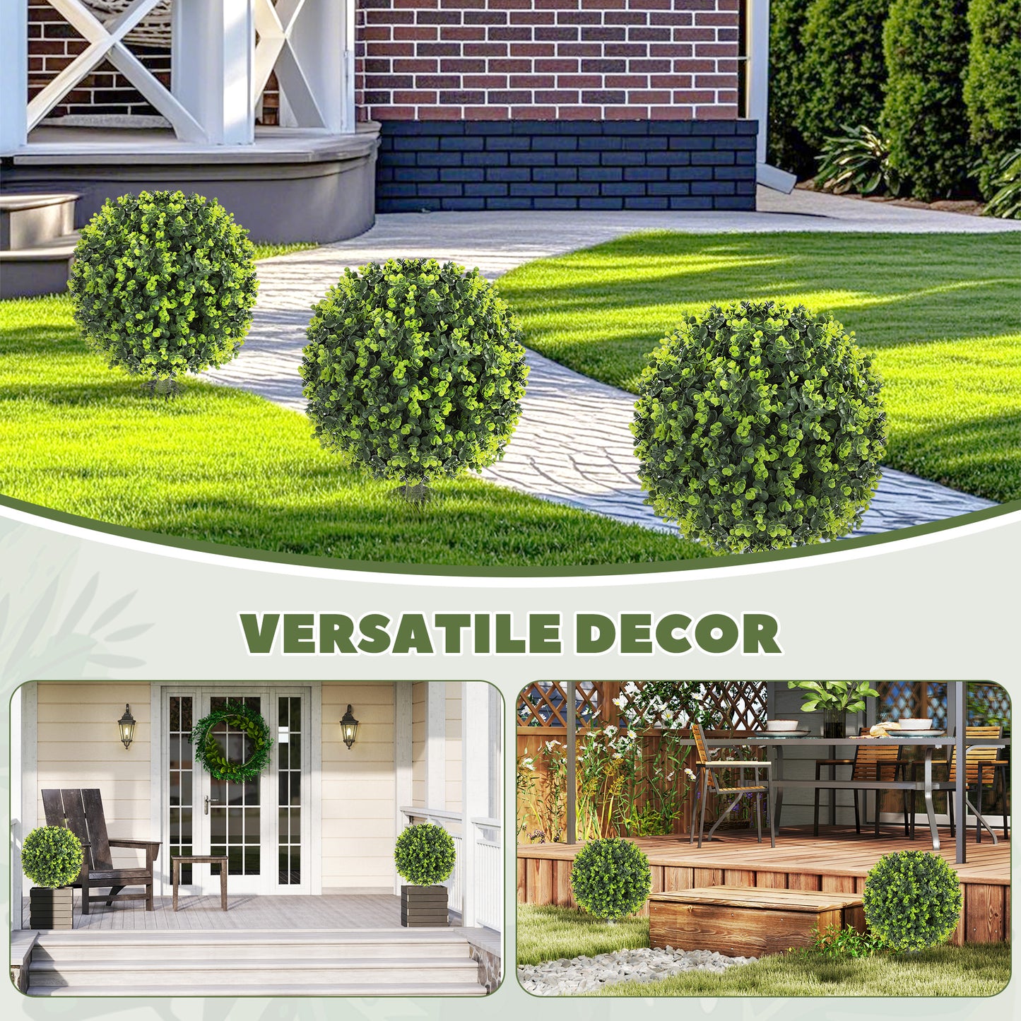 Eucalyptus Topiary Ball Bush - 2 Pack, UV Resistant Greenery