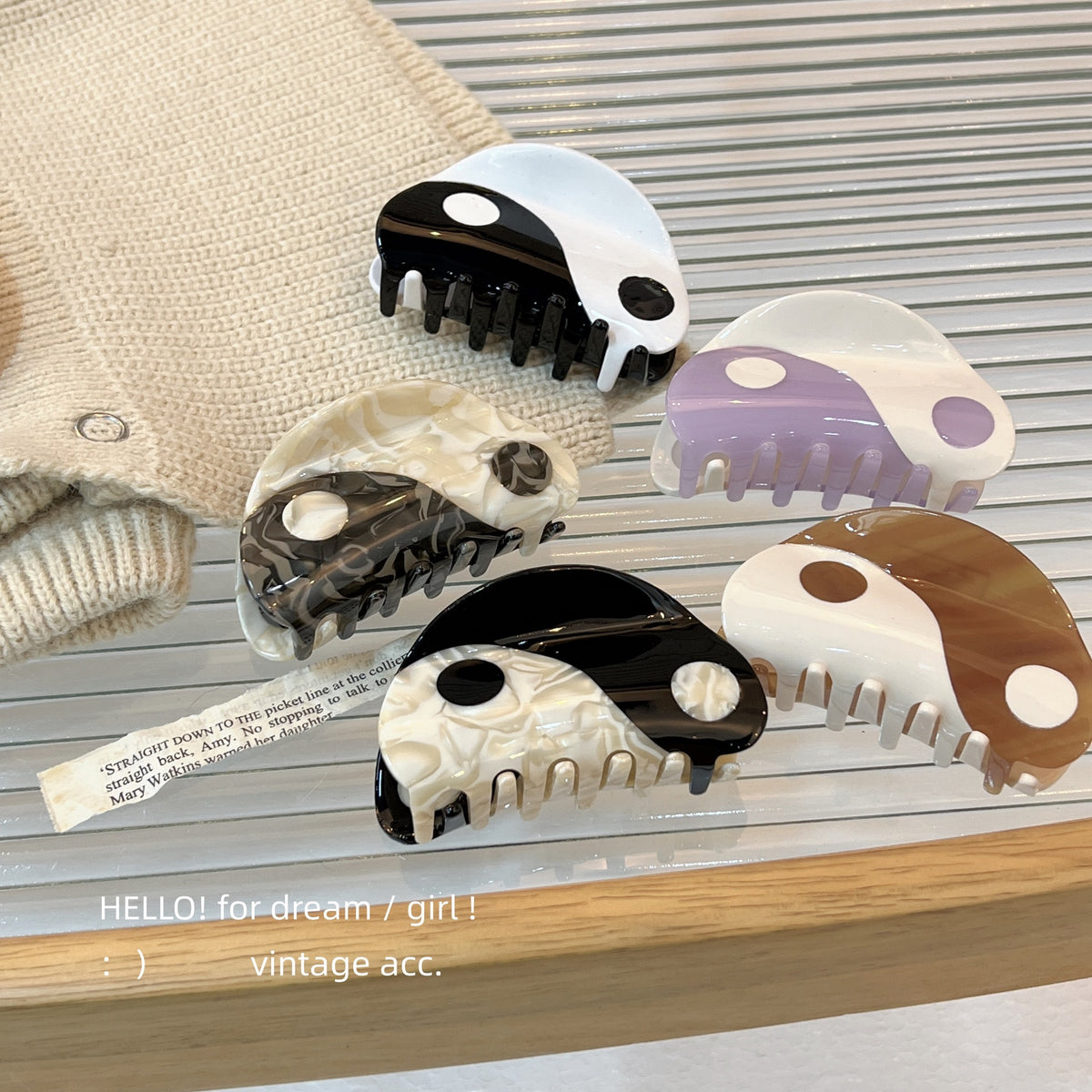 Korean Style Acetate Hairpin Semi-Circle Grab Clip for Back of Head