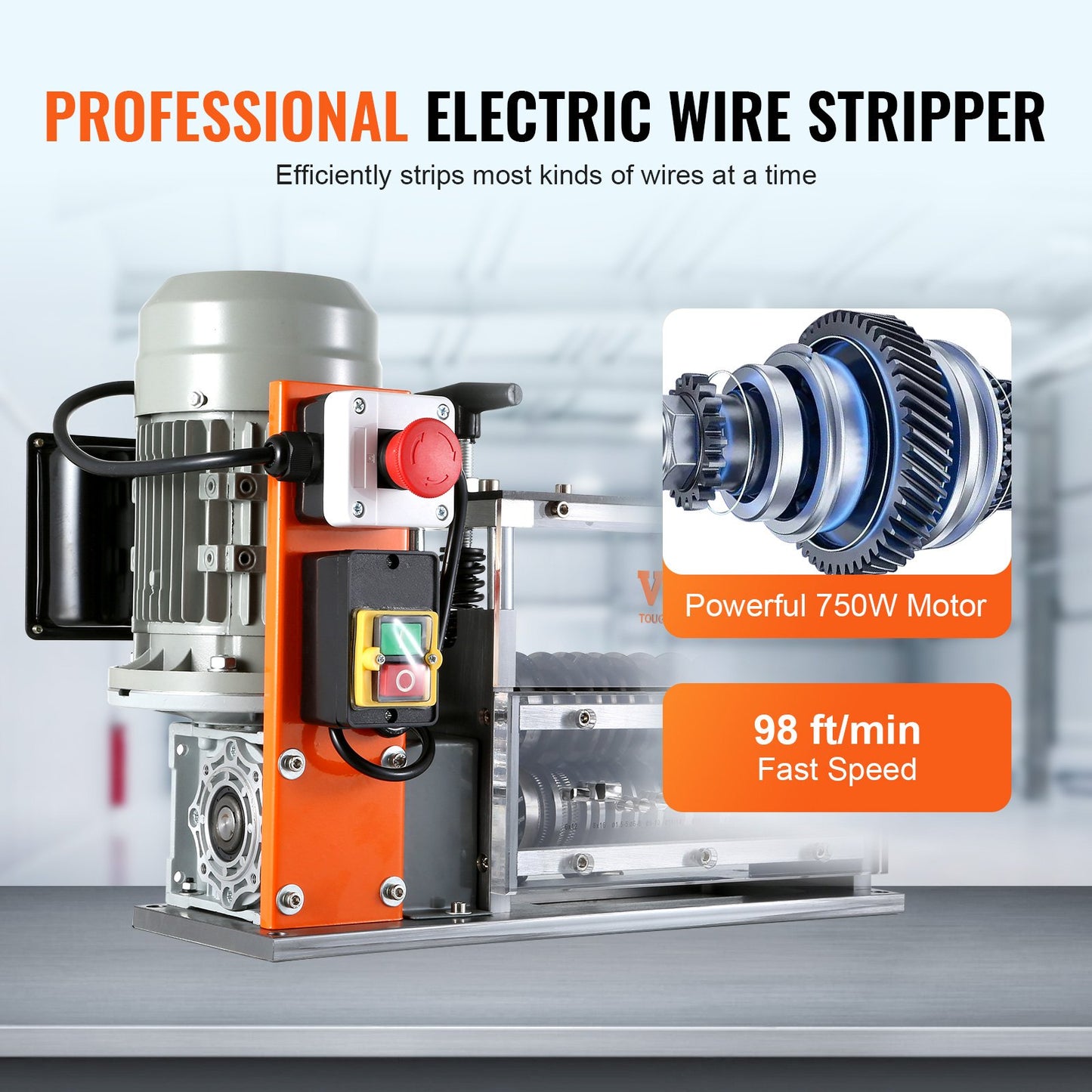 Electric Wire Stripping Machine 750W, 98 Ft/Min Cable Peeler with Visible Depth - Blue