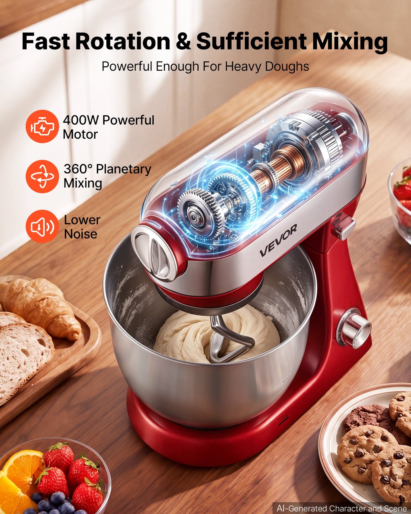5.3 Qt Tilt Head Stand Mixer 400W with Stainless Steel Bowl & Accessories