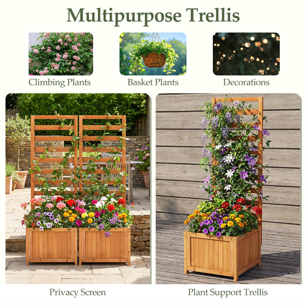 48 Inch Wood Raised Garden Bed with Trellis and Drainage Holes - Orange