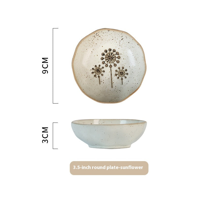 Japanese Ceramic Saucer for Condiments - Household Dish Small Fish & Sunflower Variants
