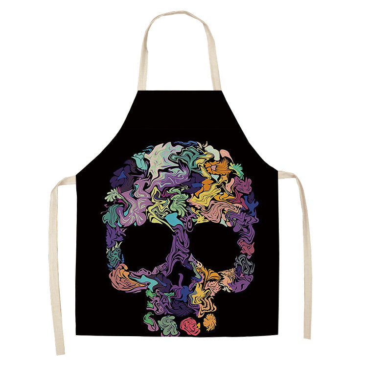 Cotton and Linen Skull Apron - Modern Kitchen Cooking Tool, 68x55cm
