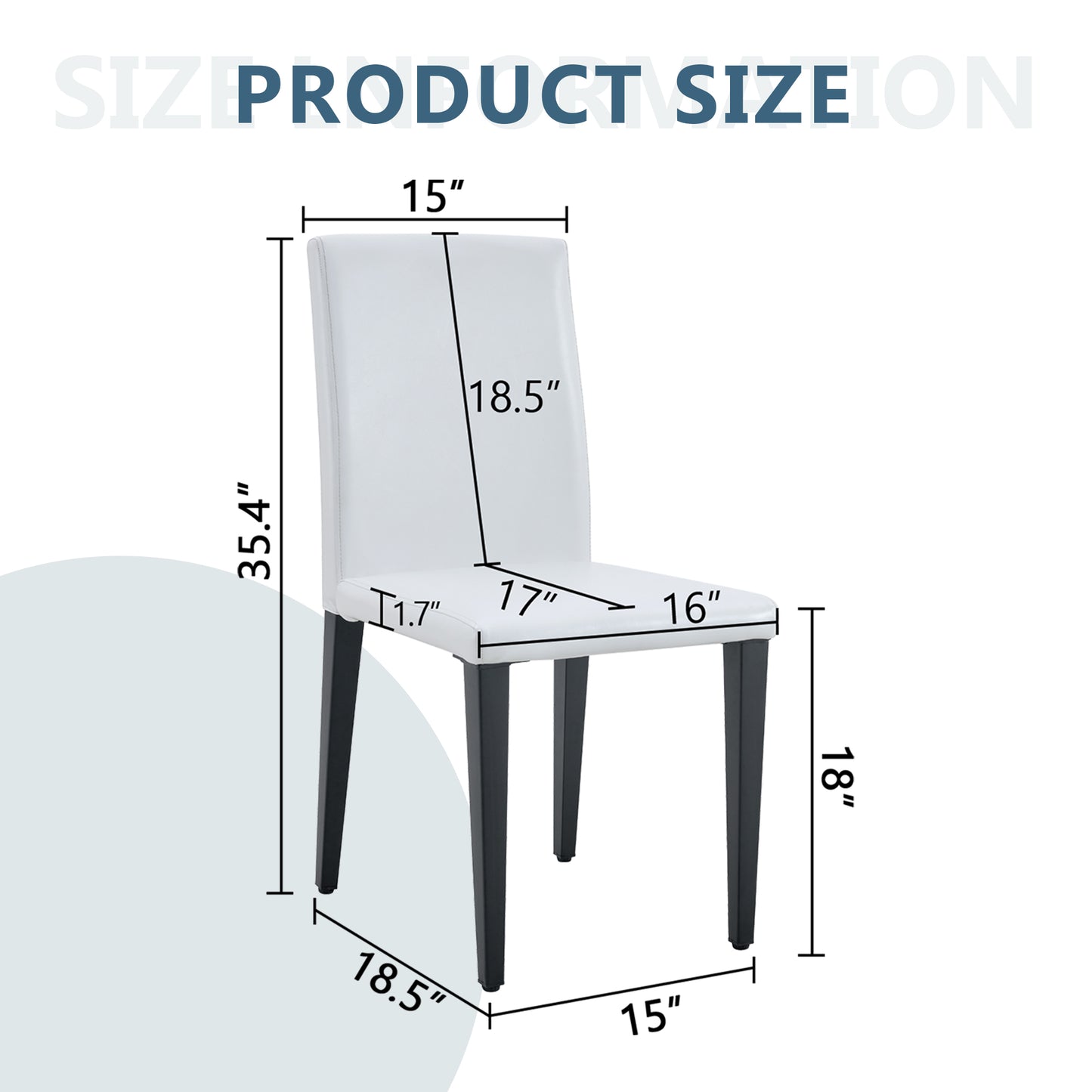 White PU Dining Chairs 35.4in High, 18.5 Ergonomic Backrest, 17 X16