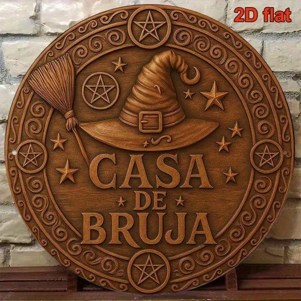 Vintage Witch House Metal Sign - 8x8 Inch Round Plaque