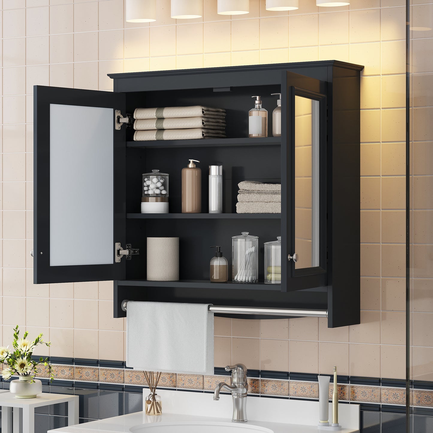 3-in-1 Bathroom Mirror Cabinet, 30 Inch Wall Mounted Medicine Cabinet
