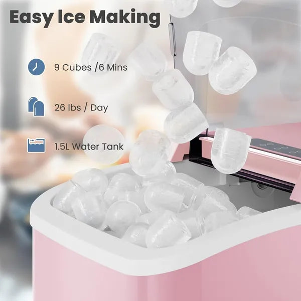 Portable Countertop Ice Maker with Handle, 26lbs/24H Self-Cleaning Compact Ice Machine for Home and Travel