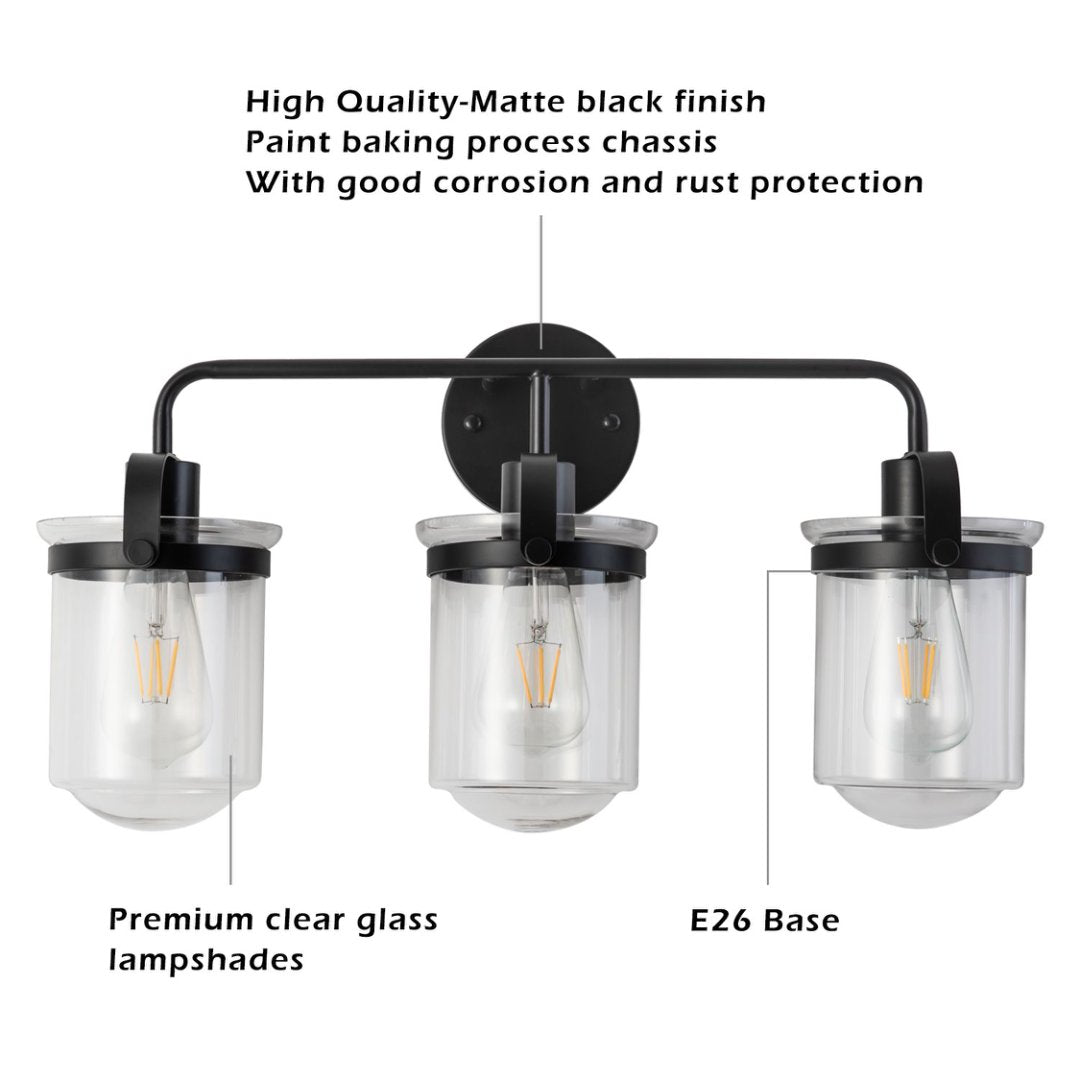 Modern Black Glass Sconce Light Fixture for Bathroom & Living Room - E26 Socket, Indoor Use