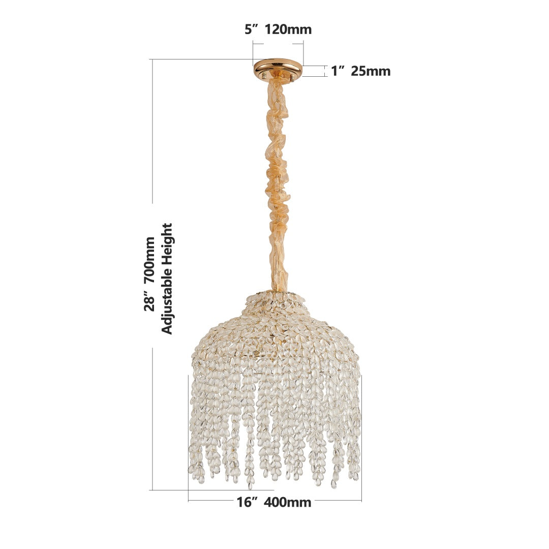 16 Inch Crystal Pendant Light Chandelier with Waterfall Design & Gold Finish