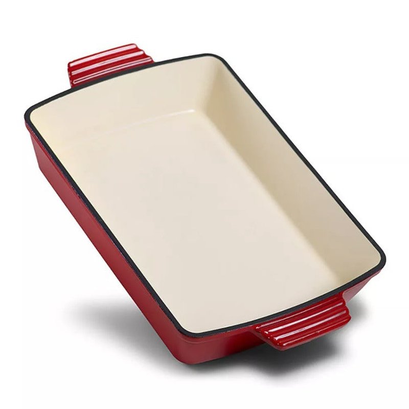 Rectangular Cast Iron Enamel Baking Pan with Handles - Uncoated Kitchen Bakeware