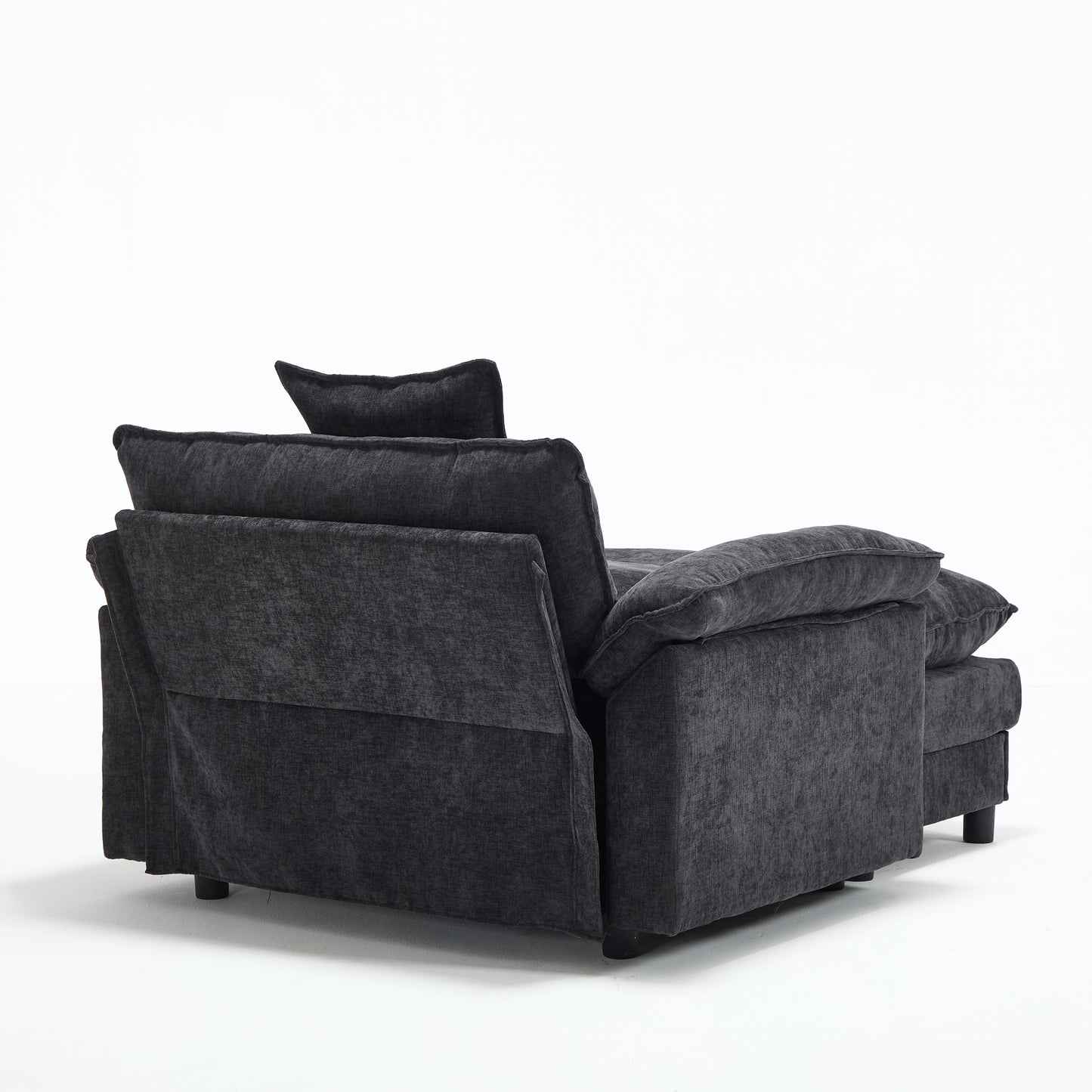 Modern Chenille Accent Chair with Ottoman - Black