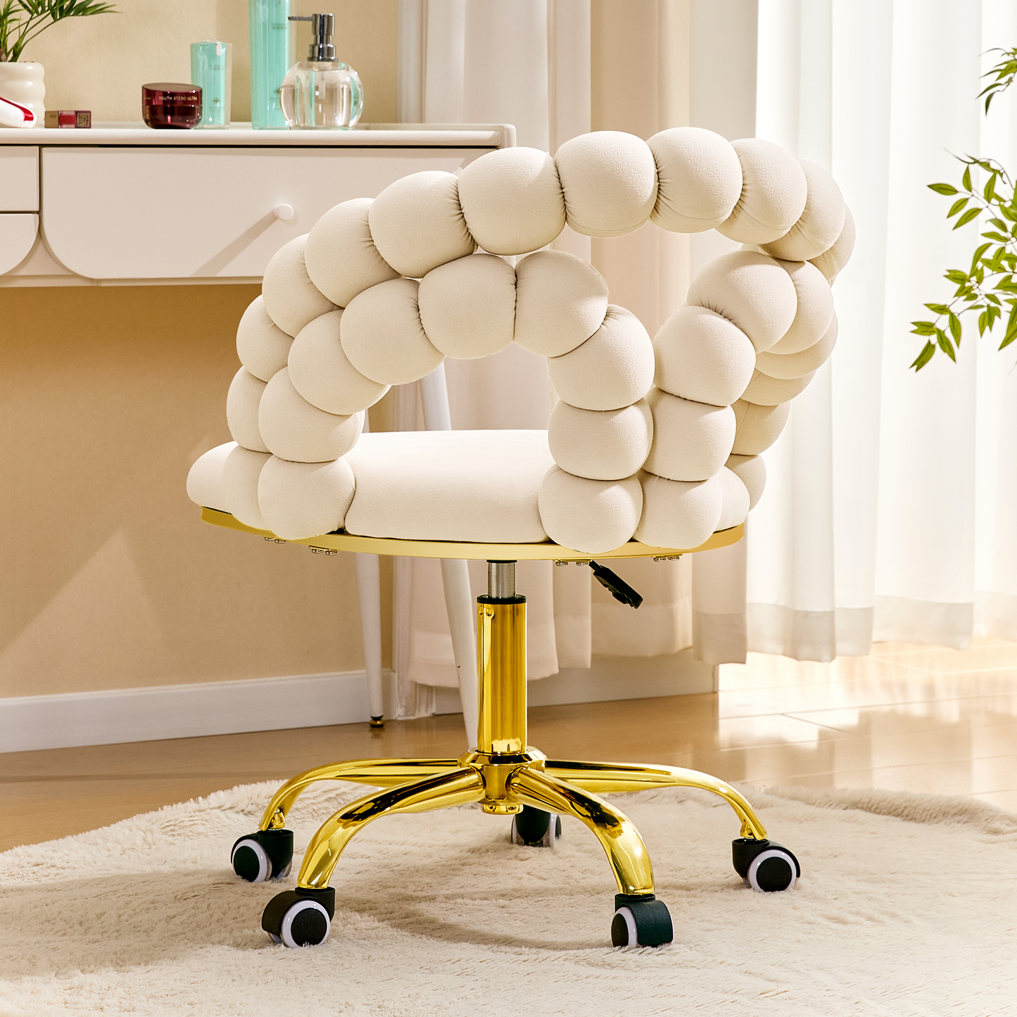 Modern Velvet Adjustable Swivel Desk Chair With Bubble Back,
