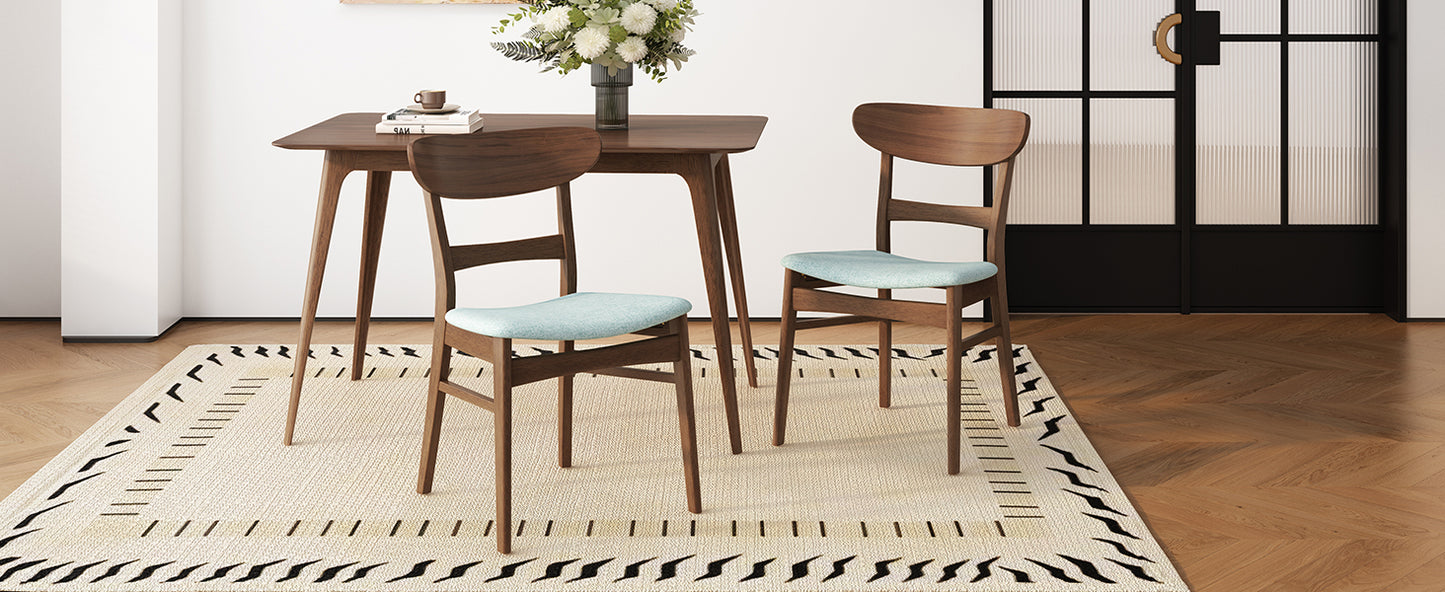 Set of 2 Mid-Century Dining Chairs - Upholstered Seat, Rubberwood Legs