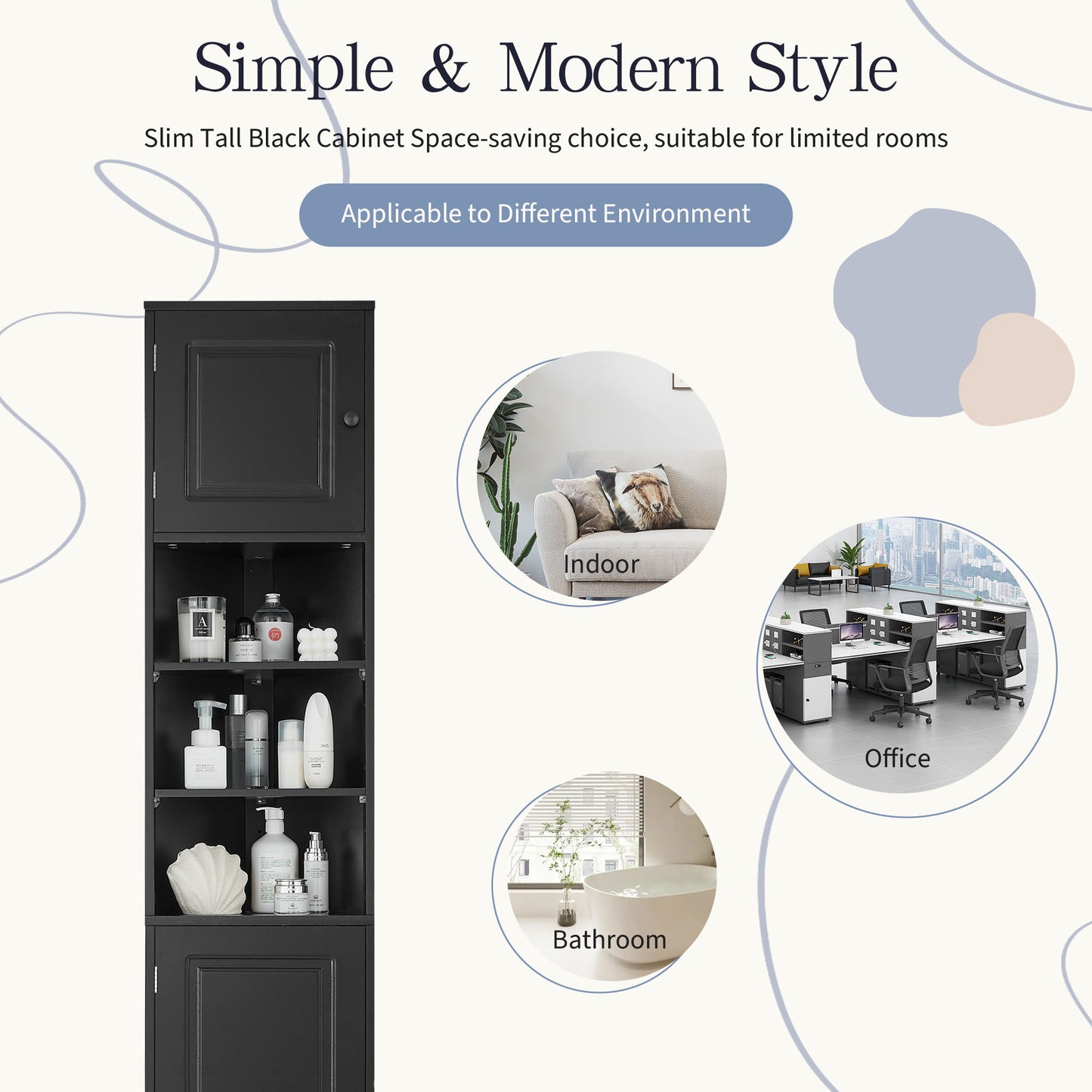 Tall Bathroom Corner Cabinet with Adjustable Shelves - Black