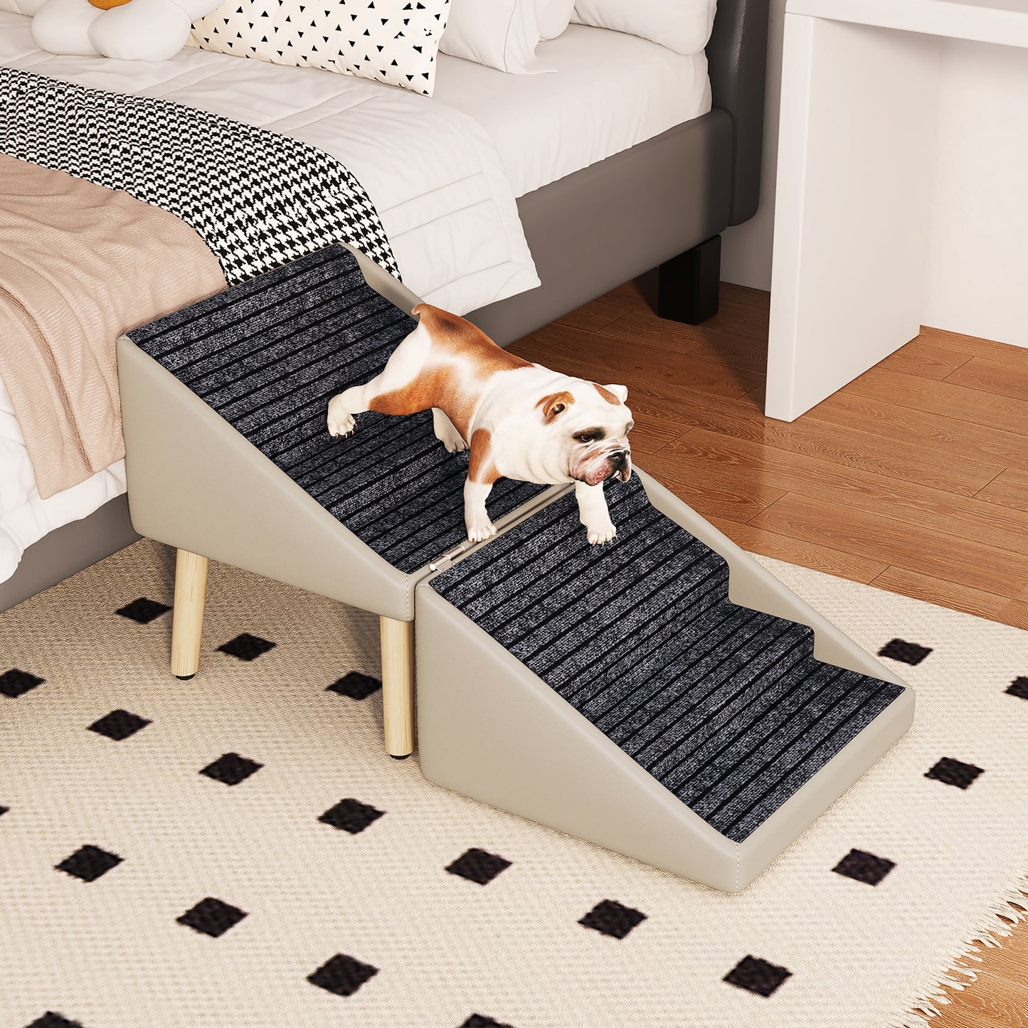 Foldable Wooden Pet Dog Ramp with Non-Slip Surface - 22.83 Inches