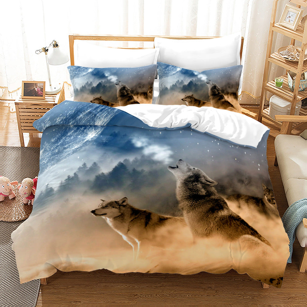 Digital Printed Wolf Bedding Set - 3-Piece Bed Linen for Home Decor