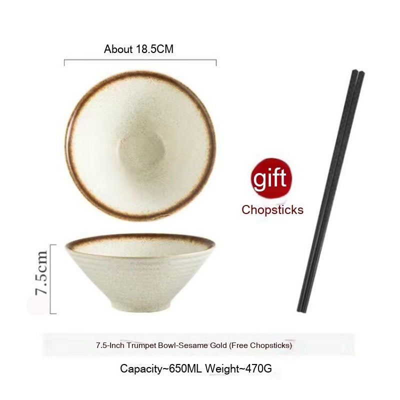 Large Ceramic Noodle Bowl - Frosted Chinese Style Tableware for Kitchen