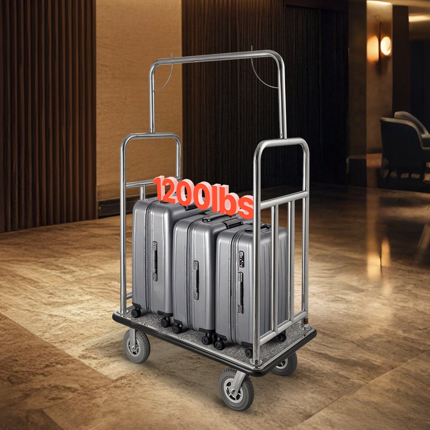Heavy-Duty Hotel Luggage Cart 1200 LBS Capacity Stainless Steel