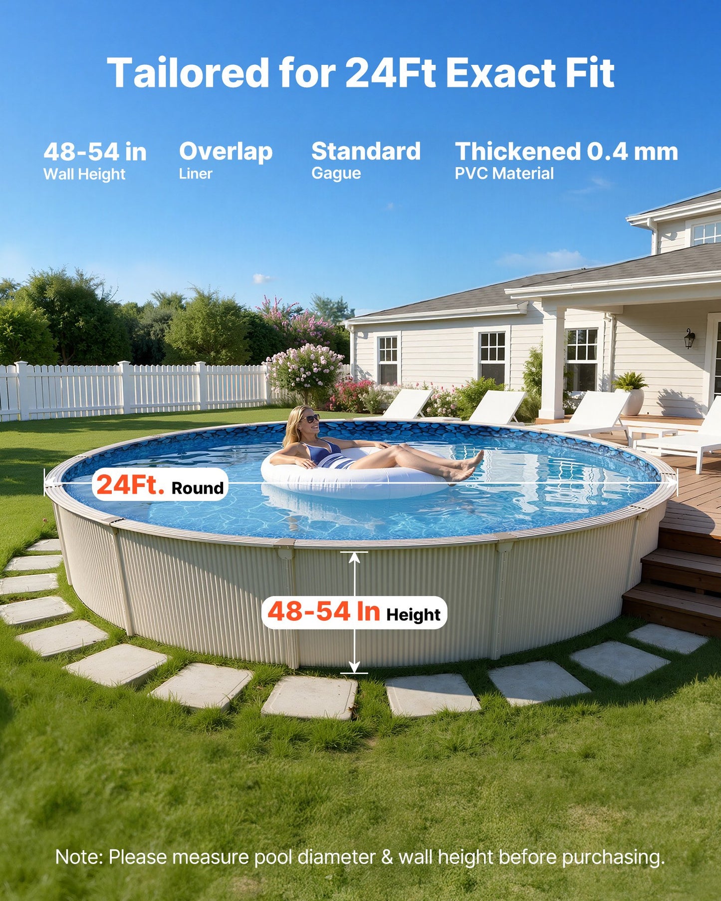 24ft Round Overlap Pool Liner for Above-Ground Pools - Premium Vinyl, Easy Install, Leak-Proof Patches