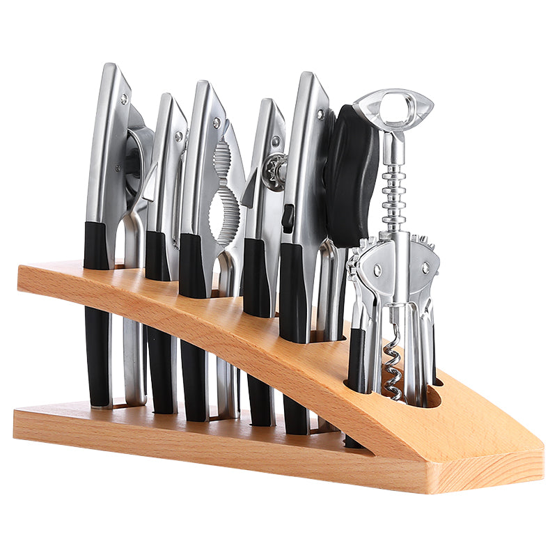7-Piece Kitchen Utensil Set with Bottle Opener Garlic Press and Walnut Pliers