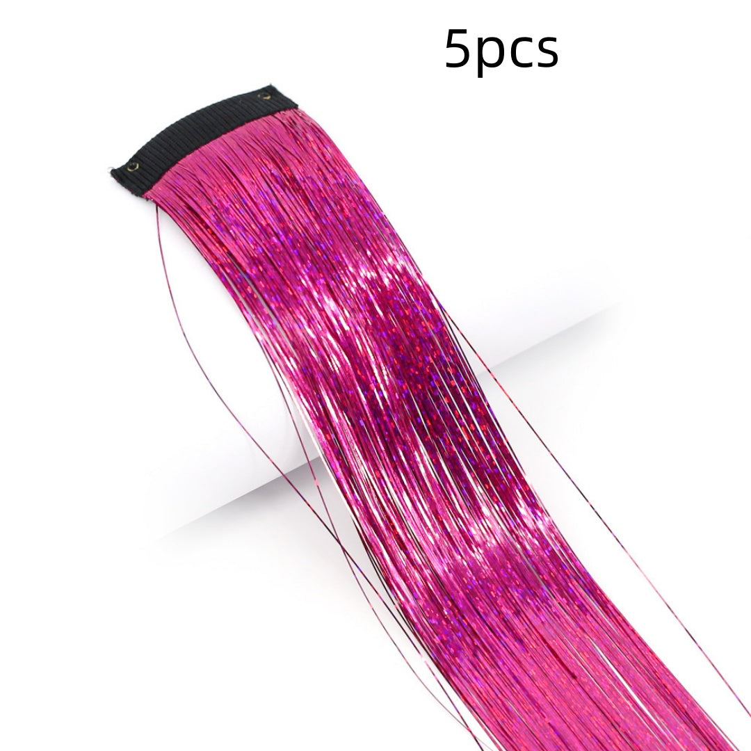 Clip-In Rainbow Hair Extensions - Long Synthetic Wig with Gold Thread
