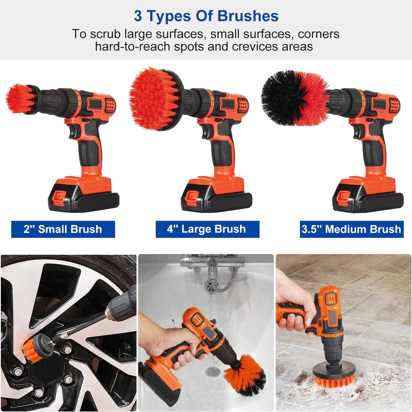Drill Brush Cleaning Set 3Pcs Power Scrubber for Car, Tile, Bathroom and More
