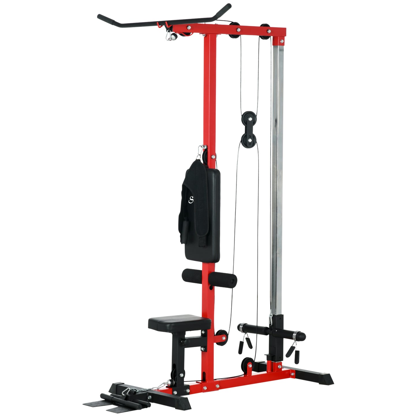 Lat Pulldown Machine with Adjustable Seat & Low Row Pulley - Red