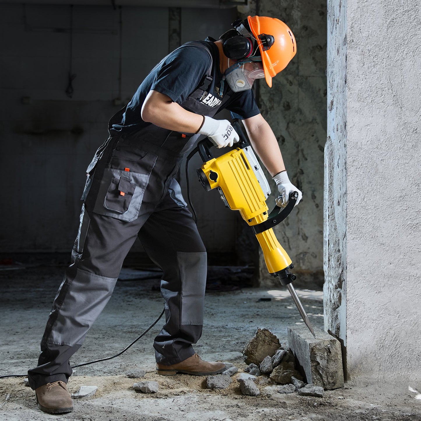 2200W Electric Demolition Jack Hammer with 2 Chisel Bits - Yellow