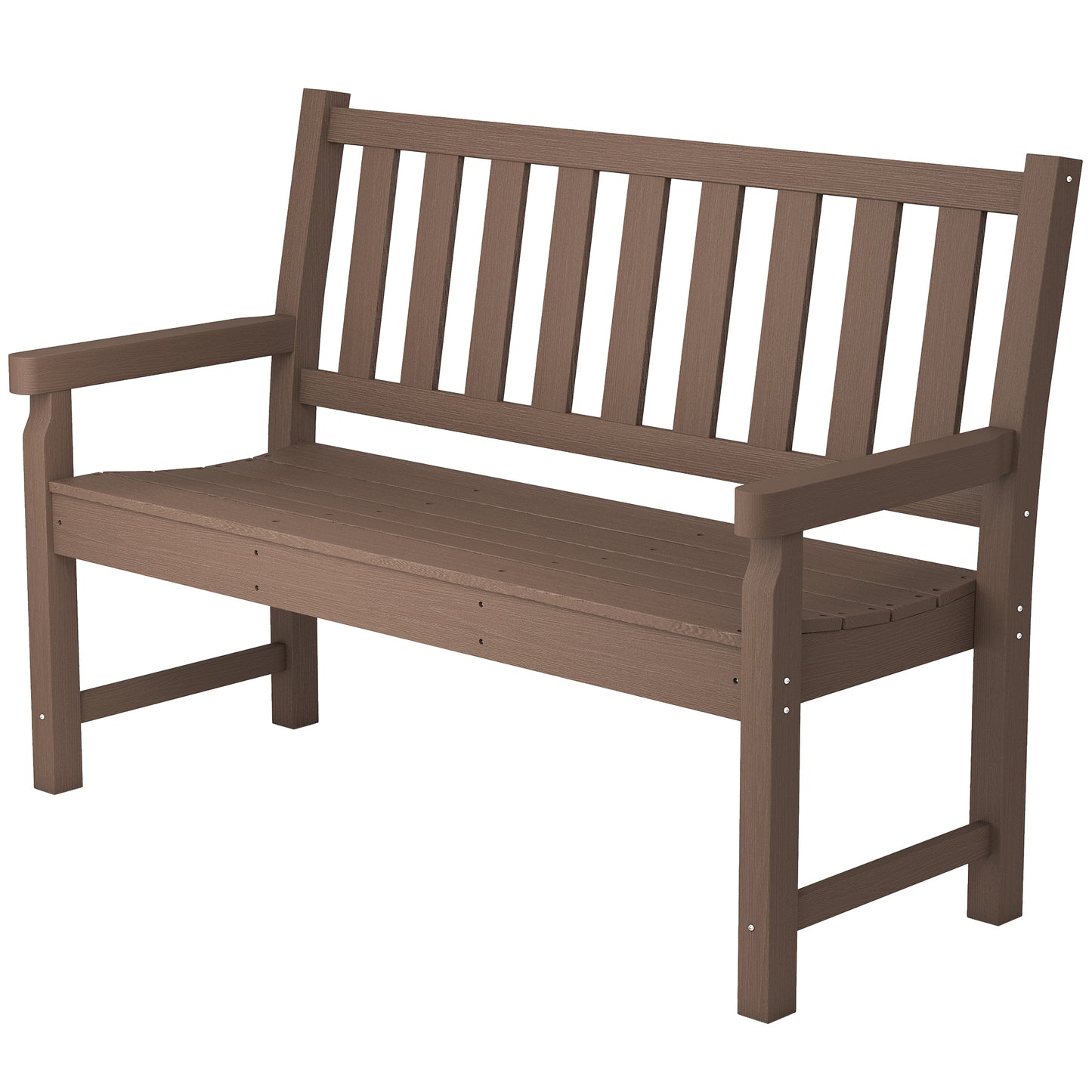 2-Person Outdoor Garden Bench - HDPE Curved Seat, Brown