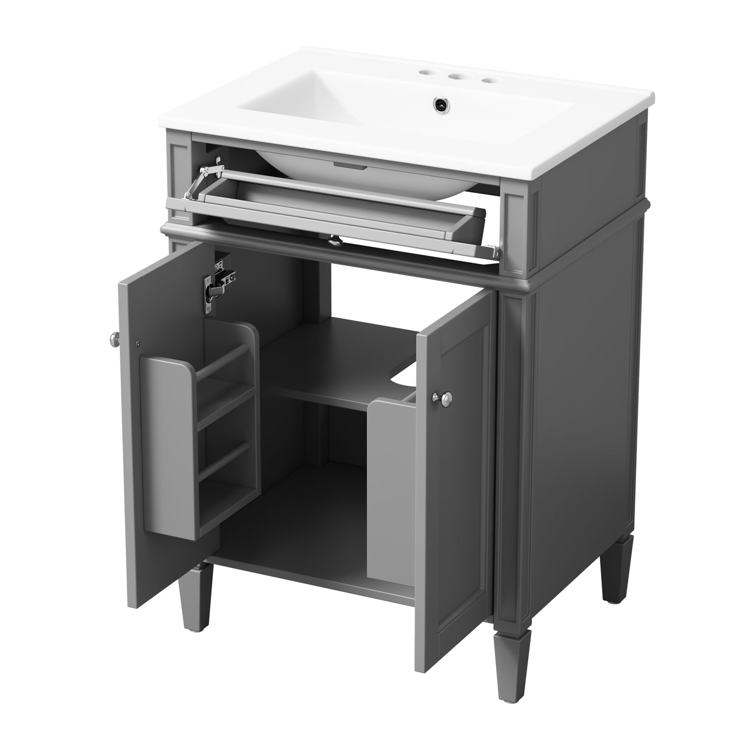 24-Inch Gray Bathroom Vanity with Soft-Closing Doors & Drawer